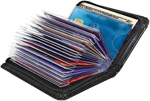 36 Slots Credit Card Holder Wallet: RFID Blocking Zipper Leather Credit Card Holder for Men with and ID Window, Pack of 2, Black in Saudi Arabia