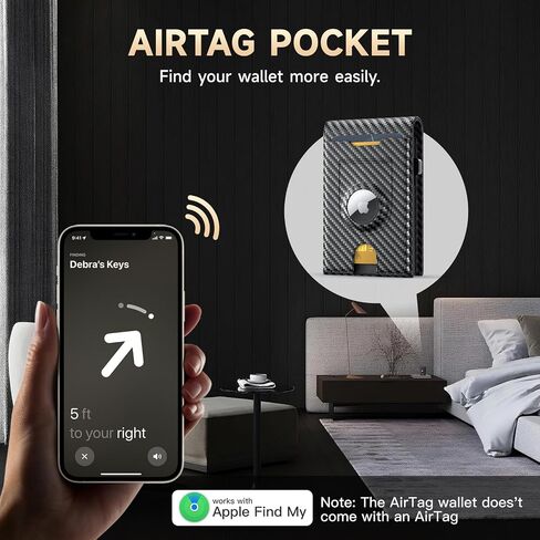 محفظة للرجال، محفظة للرجال مع حامل بطاقة AirTag وحامل بطاقة منبثق مغناطيسي ذكي RFID يحجب فتحات النقود الجلدية النحيفة ومحفظة صغيرة الحجم لنوافذ الهوية (لا تتضمن بطاقة هوائية) in Kuwait