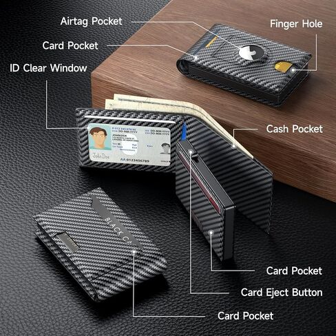 محفظة للرجال، محفظة للرجال مع حامل بطاقة AirTag وحامل بطاقة منبثق مغناطيسي ذكي RFID يحجب فتحات النقود الجلدية النحيفة ومحفظة صغيرة الحجم لنوافذ الهوية (لا تتضمن بطاقة هوائية) in Kuwait