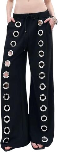 Women's 2025 Trend Metal Ring Wide-Leg Pants - Loose Drape Streetwear Trousers for Party & Festival in Saudi Arabia