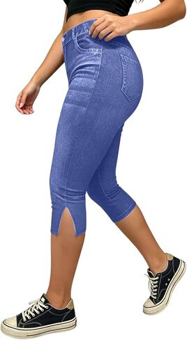 Denim Printed Capri Pants for Women Stretchy 2026 Casual Pull on Capris Jeggings High Waisted Slim Fit Cropped Pant in Saudi Arabia