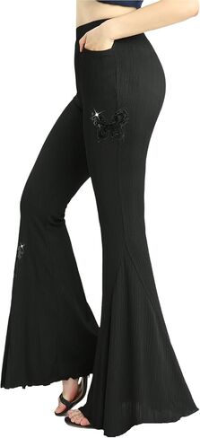 سروال نسائي من DRESSFO مزين بالترتر القوطي على شكل فراشة وجيوب واسعة وسراويل سفلية بانك الجرونج الهذيان in Kuwait