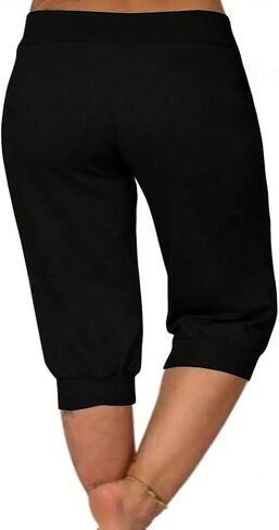 Capri Jogger Pants with White Heart Print Drawstring Waist Cropped Sweatpants for Women’s Casual Loungewear in Kuwait