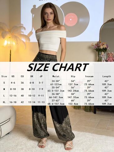 Women's Black Boho Print High Waist Wide Yoga Leg Pants with Pockets Loose Casual Trousers,Large in Kuwait
