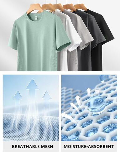 Flygo Mens Workout Shirts Dry Fit Underarm Mesh Athletic Cooling T-Shirt Short Raglan Sleeve Moisture Wicking Gym Tops in Kuwait
