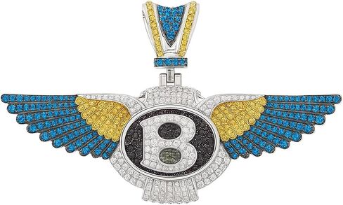 B Wing Men's Pendant with Multicolor Simulated Gemstones IN 925 Sterling Silver Two Tone Gold Plated in Saudi Arabia