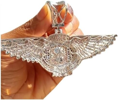 B Wing Men's Pendant with Multicolor Simulated Gemstones IN 925 Sterling Silver Two Tone Gold Plated in Saudi Arabia