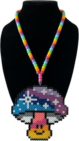 Happy Starry Shroom Rainbow Kandi Necklace For Festival Rave Costume Gear in Saudi Arabia