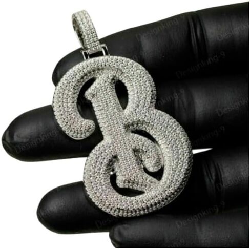 Round Real Moissanite Men's B Pendant Charm in 925 Sterling Silver White Plated Father's Day Wear in Saudi Arabia