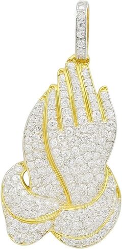 Round Lab Created 5CT Moissanite Praying Hands Pendant for Men & Women 14K Yellow Gold Plated Silver in Saudi Arabia