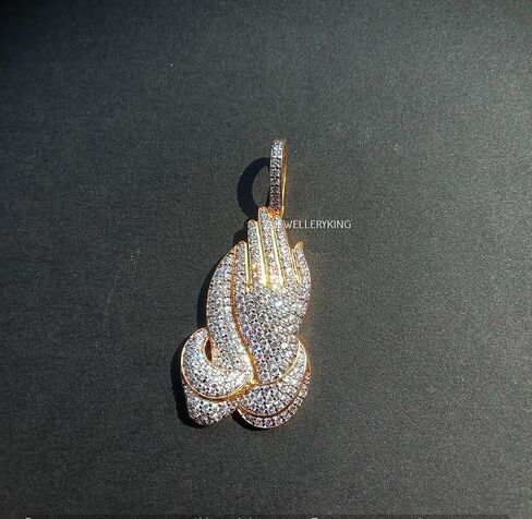 Round Lab Created 5CT Moissanite Praying Hands Pendant for Men & Women 14K Yellow Gold Plated Silver in Saudi Arabia