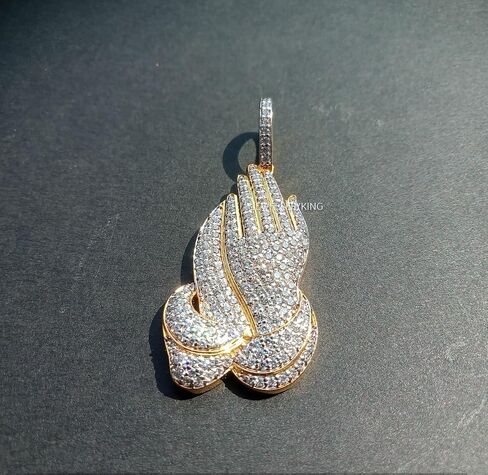 Round Lab Created 5CT Moissanite Praying Hands Pendant for Men & Women 14K Yellow Gold Plated Silver in Saudi Arabia