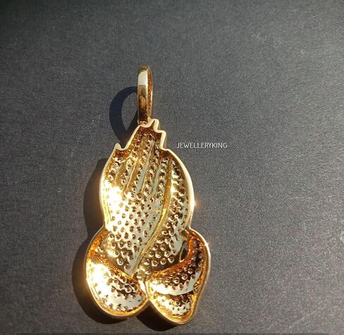 Round Lab Created 5CT Moissanite Praying Hands Pendant for Men & Women 14K Yellow Gold Plated Silver in Saudi Arabia