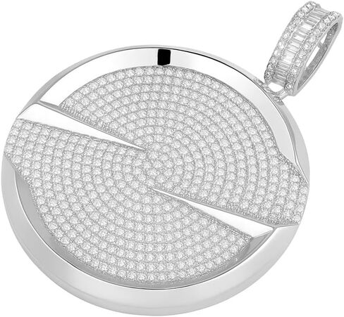 Round Lab Created Moissanite Pendant for Men & Women in 14K White Gold Plated Silver Birthday, Fathers Day Gift Pendant in Saudi Arabia