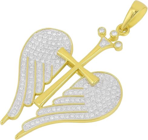 Round 1.30CT Real Moissanite Wing's Cross Pendant For Men's 925 Sterling Silver Yellow Plated With Chain in Saudi Arabia