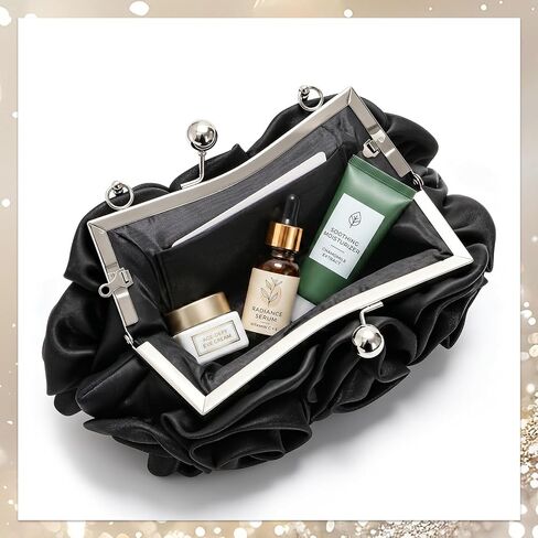 4 Pcs Rose Clutch Rhinestone Jewelry Set, Flower Evening Bag with Detachable Strap Necklace Bracelet Dangle Earrings, Women Satin Purse for Wedding Prom Party Banquet Gift in Saudi Arabia