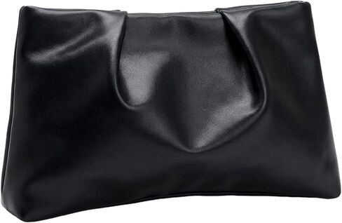 Slouchy PU Leather Clutch Purse for Women Ruched Black Evening Handbag with Zipper Closure in Saudi Arabia