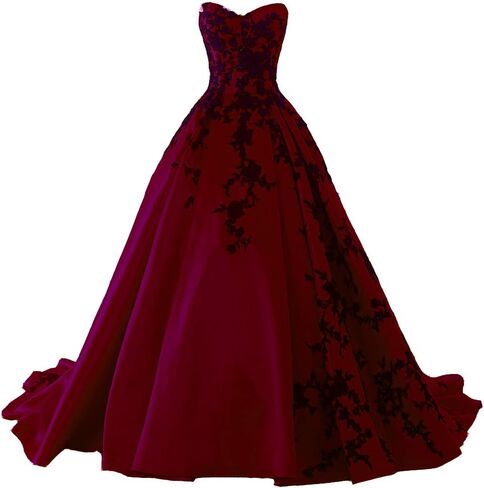 Kivary Gothic Black Satin Lace V Neck A Line Long Prom Corset Wedding Dresses in Saudi Arabia