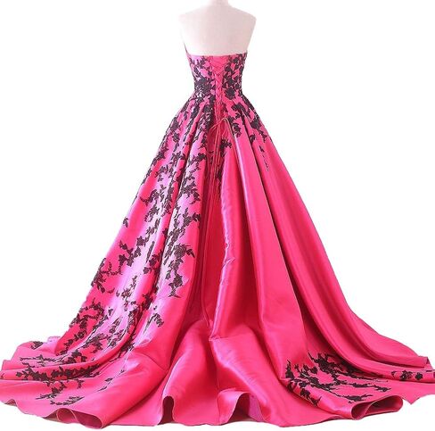 Kivary Gothic Black Satin Lace V Neck A Line Long Prom Corset Wedding Dresses in Saudi Arabia