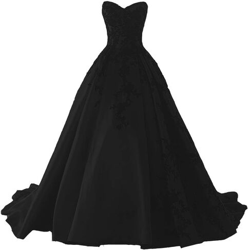 Kivary Gothic Black Satin Lace V Neck A Line Long Prom Corset Wedding Dresses in Saudi Arabia