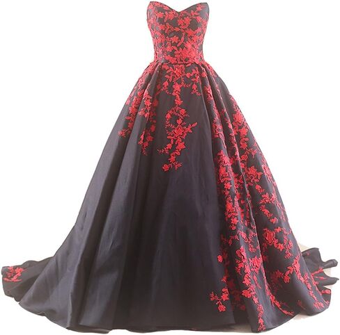 Kivary Gothic Black Satin Lace V Neck A Line Long Prom Corset Wedding Dresses in Saudi Arabia