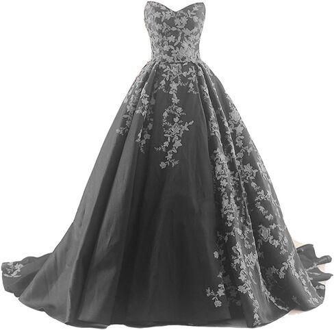Kivary Gothic Black Satin Lace V Neck A Line Long Prom Corset Wedding Dresses in Saudi Arabia