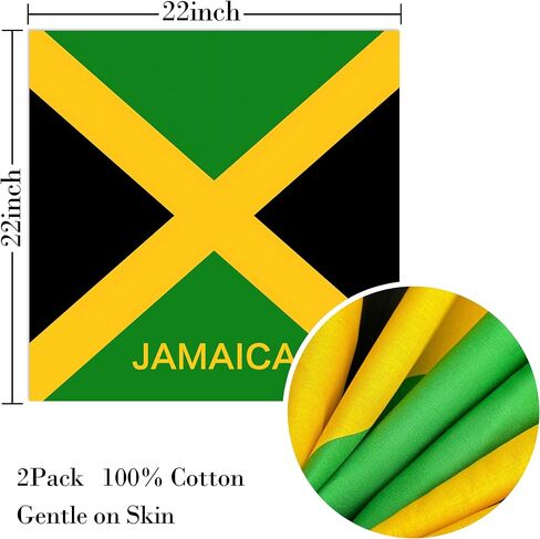 WEITBF 2 Pack Jamaica Flag Bandana Jamaican Scarf Bandanas Headband - 100% Cotton, 22 x 22 inch in Saudi Arabia