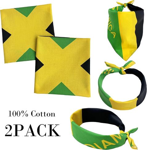 WEITBF 2 Pack Jamaica Flag Bandana Jamaican Scarf Bandanas Headband - 100% Cotton, 22 x 22 inch in Saudi Arabia