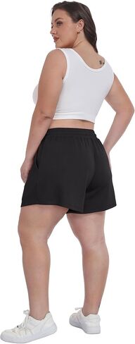 OLRIK Plus Size Shorts for Women with Pockets Soft Stretch Elastic Waist Drawstring Athletic Lounge Casual Shorts in Kuwait