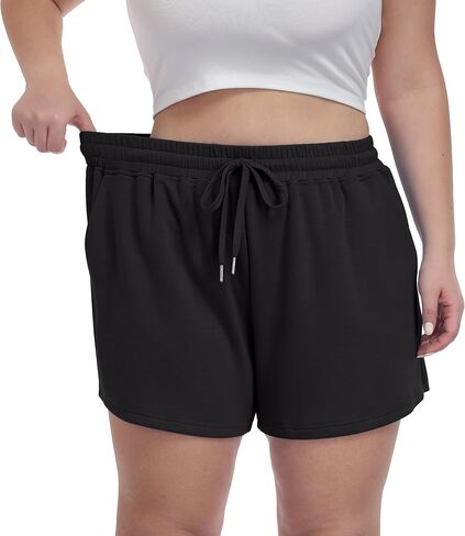 OLRIK Plus Size Shorts for Women with Pockets Soft Stretch Elastic Waist Drawstring Athletic Lounge Casual Shorts in Kuwait