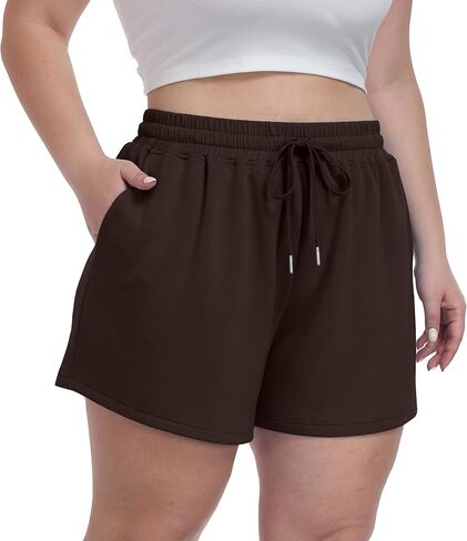 OLRIK Plus Size Shorts for Women with Pockets Soft Stretch Elastic Waist Drawstring Athletic Lounge Casual Shorts in Kuwait