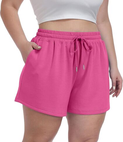 OLRIK Plus Size Shorts for Women with Pockets Soft Stretch Elastic Waist Drawstring Athletic Lounge Casual Shorts in Kuwait