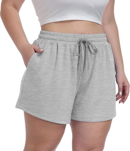 OLRIK Plus Size Shorts for Women with Pockets Soft Stretch Elastic Waist Drawstring Athletic Lounge Casual Shorts in Kuwait
