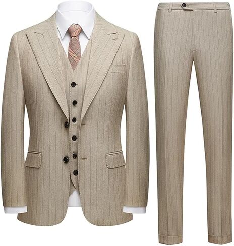 UNINUKOO Mens 3 Piece Suits Pinstripe Slim Fit Peak Lapel Formal Dinner Casual Wedding Tuxedo in Kuwait