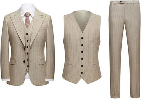 UNINUKOO Mens 3 Piece Suits Pinstripe Slim Fit Peak Lapel Formal Dinner Casual Wedding Tuxedo in Kuwait