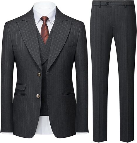 UNINUKOO Mens 3 Piece Suits Pinstripe Slim Fit Peak Lapel Formal Dinner Casual Wedding Tuxedo in Kuwait