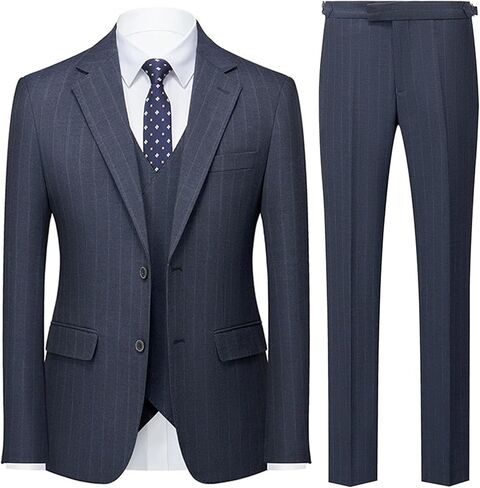 UNINUKOO Mens 3 Piece Suits Pinstripe Slim Fit Peak Lapel Formal Dinner Casual Wedding Tuxedo in Kuwait