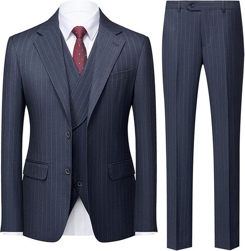 UNINUKOO Mens 3 Piece Suits Pinstripe Slim Fit Peak Lapel Formal Dinner Casual Wedding Tuxedo in Kuwait