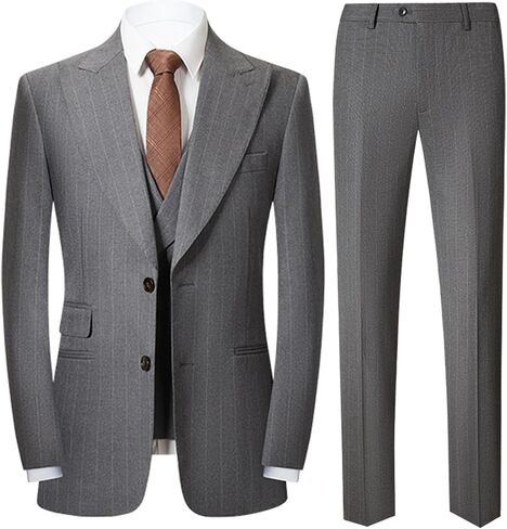UNINUKOO Mens 3 Piece Suits Pinstripe Slim Fit Peak Lapel Formal Dinner Casual Wedding Tuxedo in Kuwait