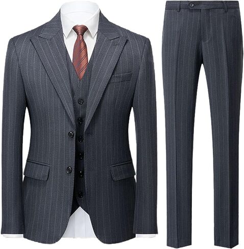 UNINUKOO Mens 3 Piece Suits Pinstripe Slim Fit Peak Lapel Formal Dinner Casual Wedding Tuxedo in Kuwait