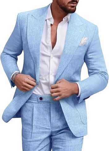 MOGU 2 Piece Mens Linen Suit Casual Summer Beach Suits Lightweight One Button Jacket Pants for Wedding Travel Dinner in Kuwait