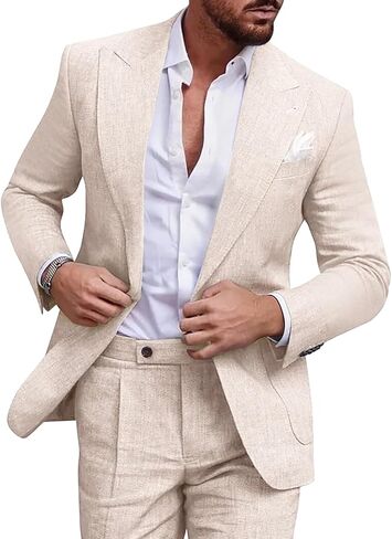 MOGU 2 Piece Mens Linen Suit Casual Summer Beach Suits Lightweight One Button Jacket Pants for Wedding Travel Dinner in Kuwait