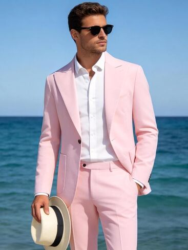 MOGU 2 Piece Mens Linen Suit Casual Summer Beach Suits Lightweight One Button Jacket Pants for Wedding Travel Dinner in Kuwait