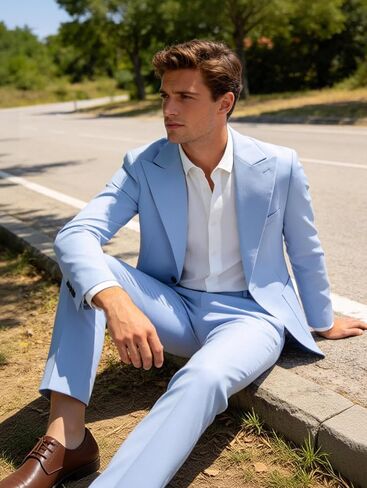 MOGU 2 Piece Mens Linen Suit Casual Summer Beach Suits Lightweight One Button Jacket Pants for Wedding Travel Dinner in Kuwait