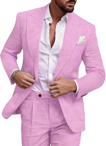 MOGU 2 Piece Mens Linen Suit Casual Summer Beach Suits Lightweight One Button Jacket Pants for Wedding Travel Dinner in Kuwait