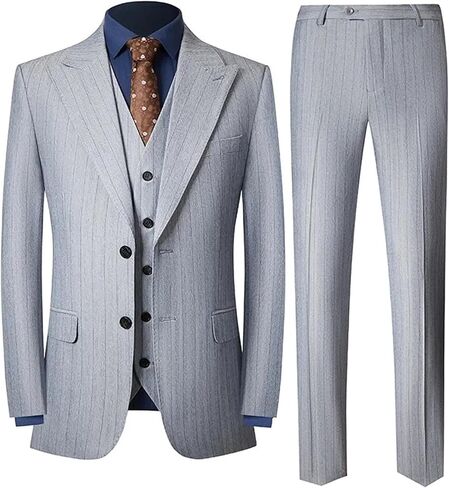 UNINUKOO Mens 3 Piece Suits Pinstripe Slim Fit Peak Lapel Formal Dinner Casual Wedding Tuxedo in Kuwait