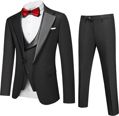 UNINUKOO Mens Tuxedo Suit Set 3 Piece Slim Fit One Button Formal Wedding Party Prom Suits for Men US Size L Black in Kuwait