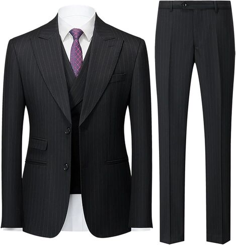 UNINUKOO Mens 3 Piece Suits Pinstripe Slim Fit Peak Lapel Formal Dinner Casual Wedding Tuxedo in Kuwait