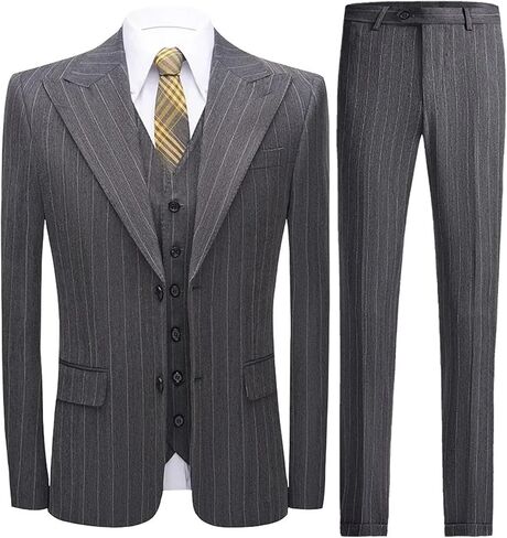 UNINUKOO Mens 3 Piece Suits Pinstripe Slim Fit Peak Lapel Formal Dinner Casual Wedding Tuxedo in Kuwait