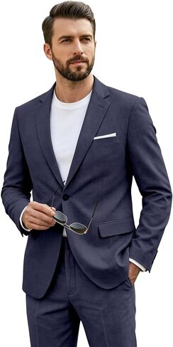 Men Casual Suits Classic Fit 2 Piece Suit One Button Lightweight Blazer Jacket Pants Set for Business Prom Wedding in Saudi Arabia